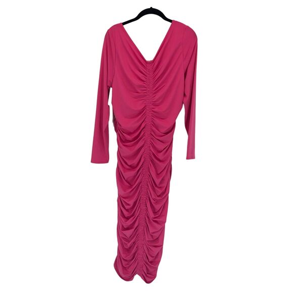 NEW Rachel Parcell Ruched Midi Dress Bodycon Long Sleeve Pink Barbiecore Sz XXL - Picture 5 of 8